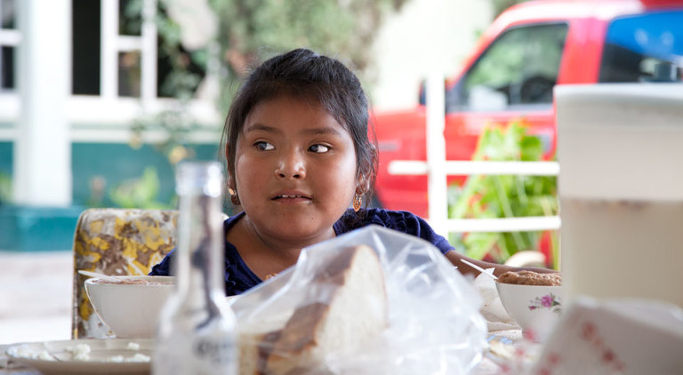 Young girl enjoying lunch