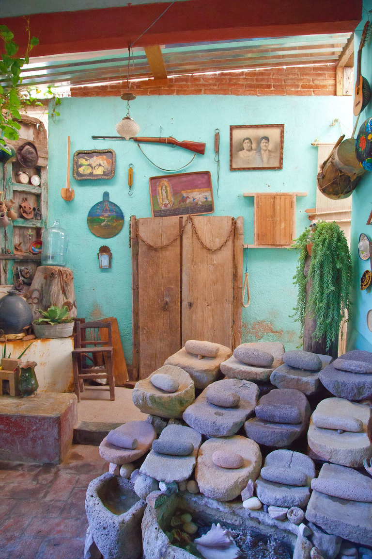 Collection of grinding bowls in the foreground