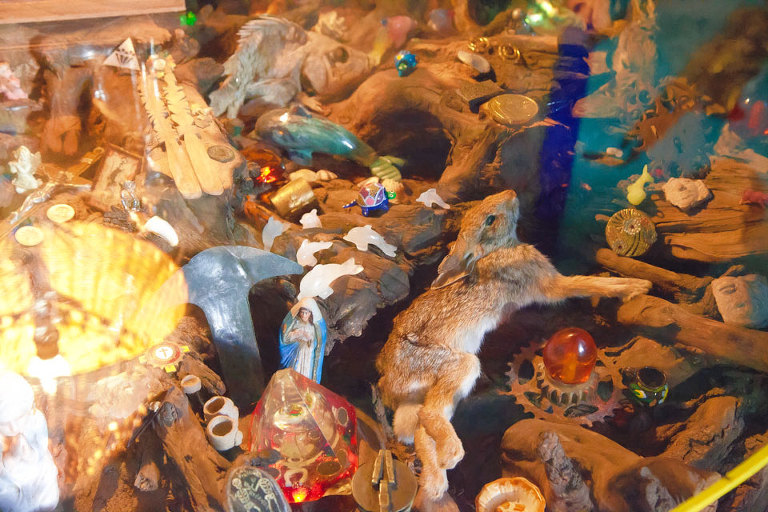 Treasures under glass top table