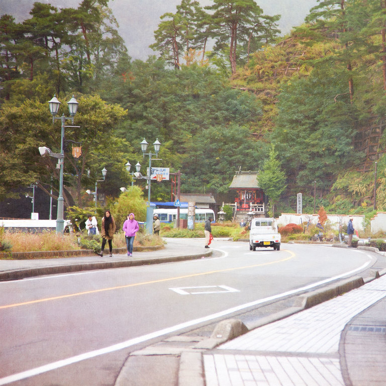 Along Mitaka-Michi from Fujiyama Cookie toward a Shinto Shrine