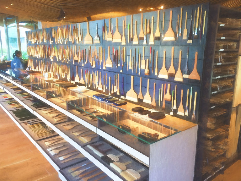 Wall of brushes and ink stones